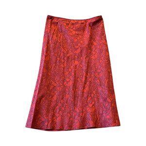 Silk AOP Floral Midi Skirt Red Satin Bias Cut Party Holiday Cocktail Sz 6 VTG